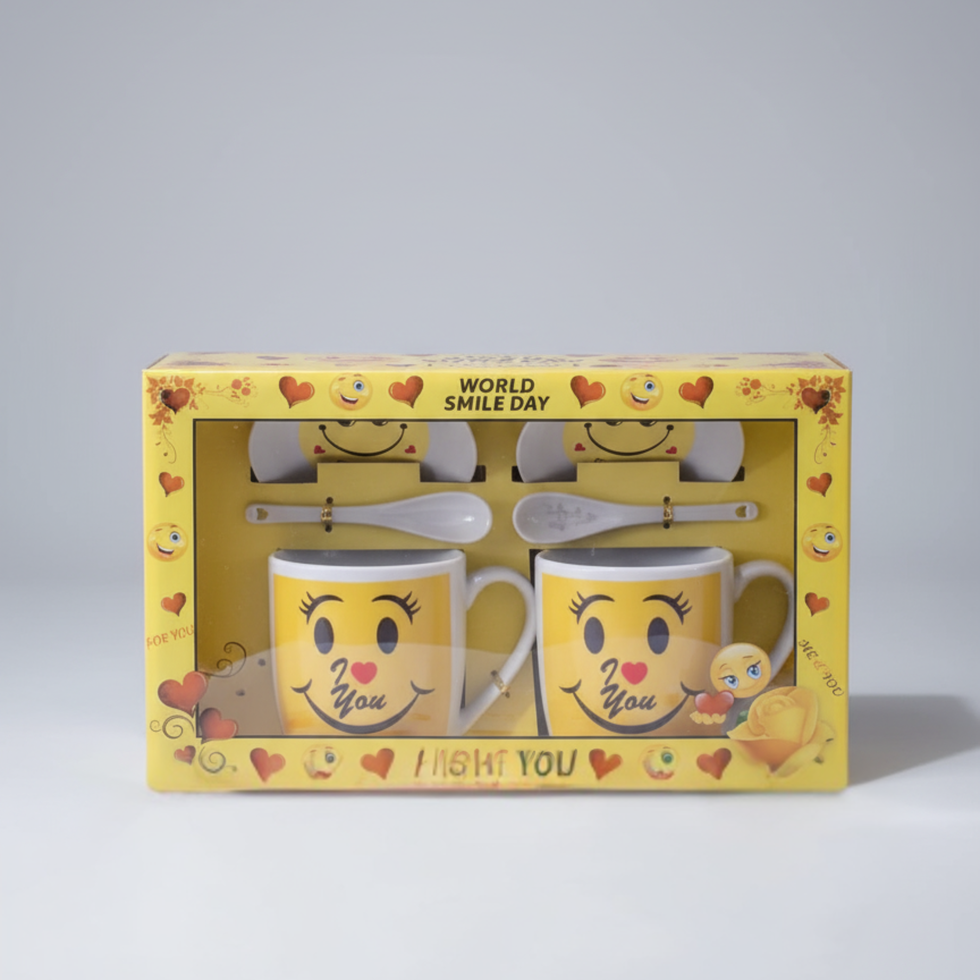 Sipware Twin Yellow Emoji Mug Set Gift Pack
