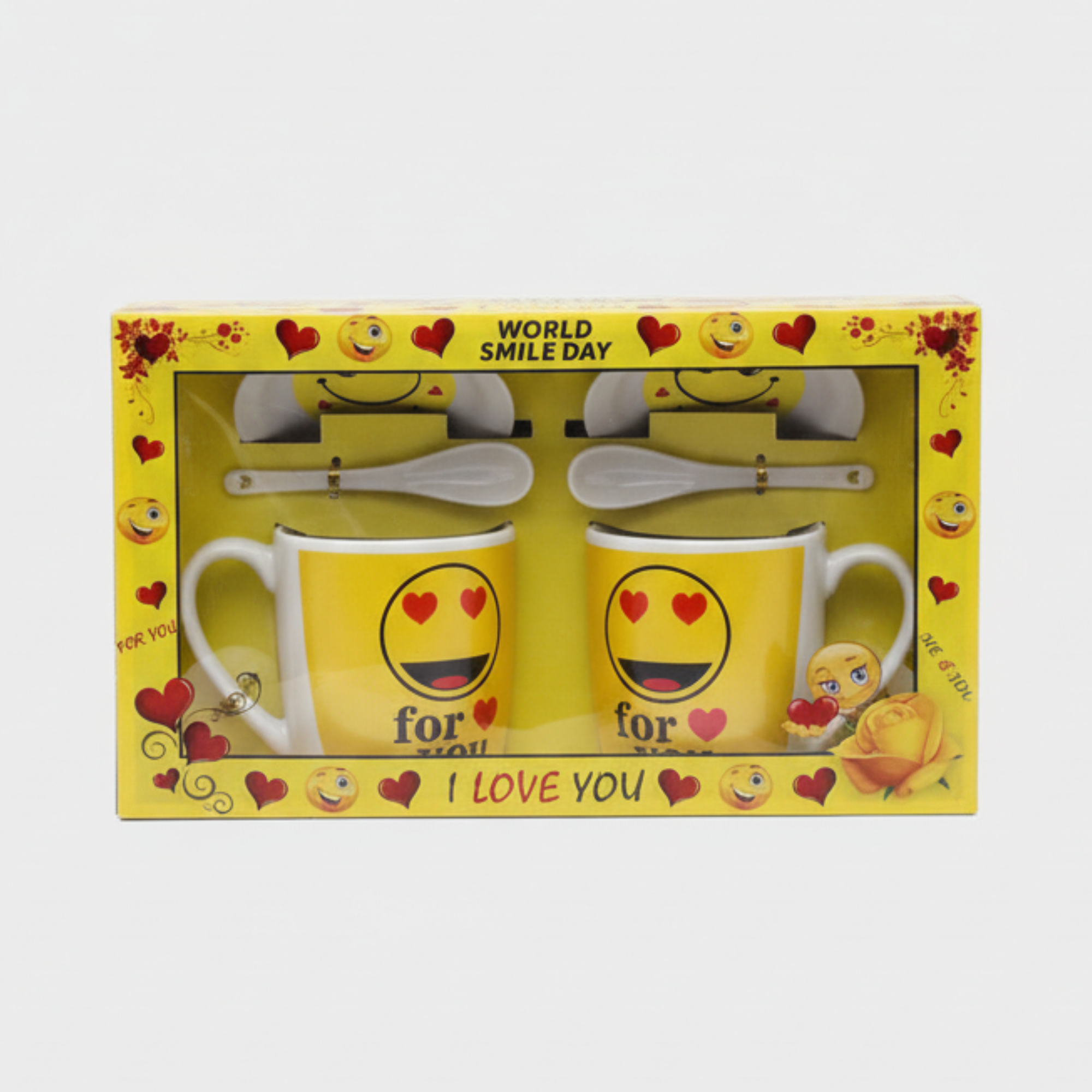 Sipware Twin Yellow Emoji Mug Set Gift Pack