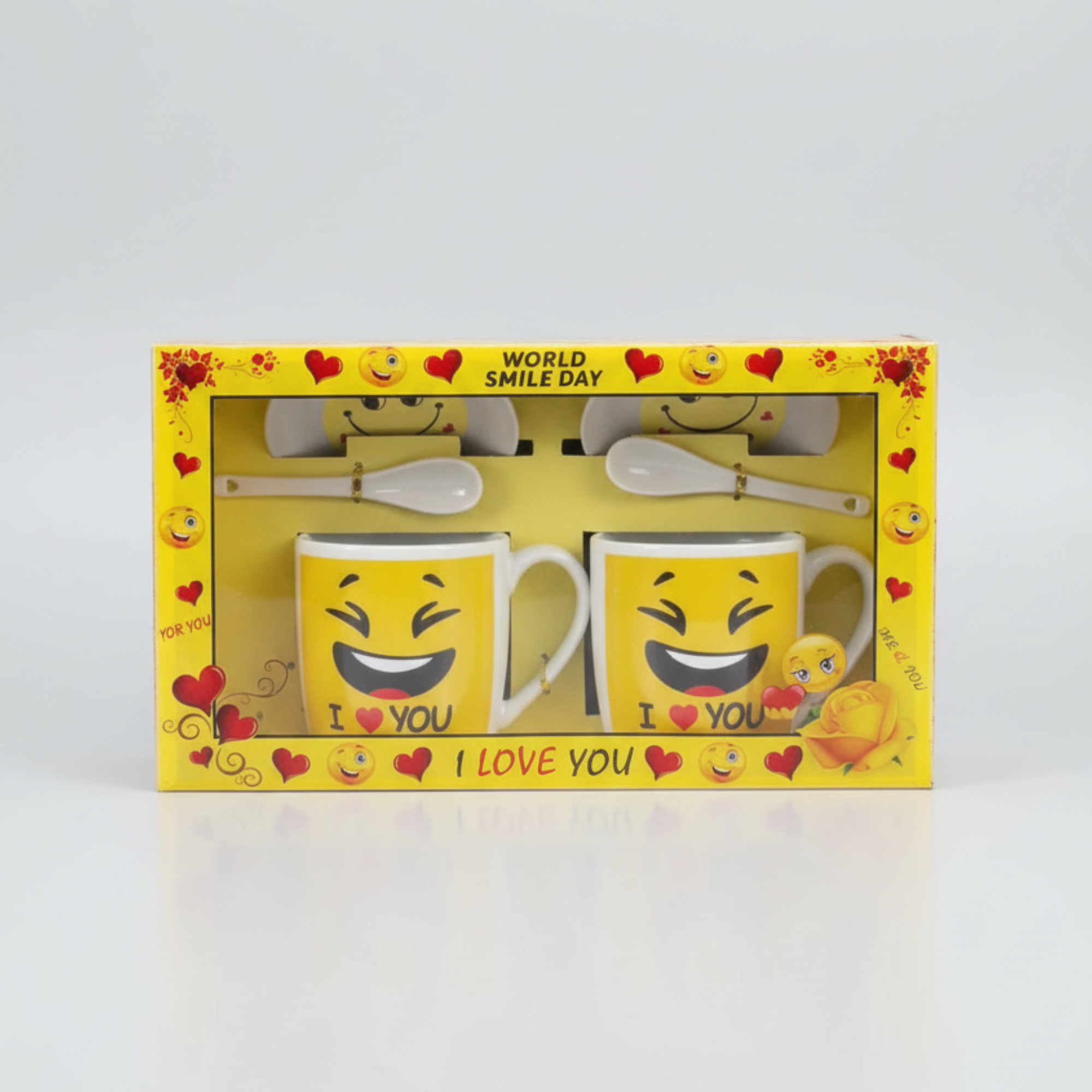 Sipware Twin Yellow Emoji Mug Set Gift Pack