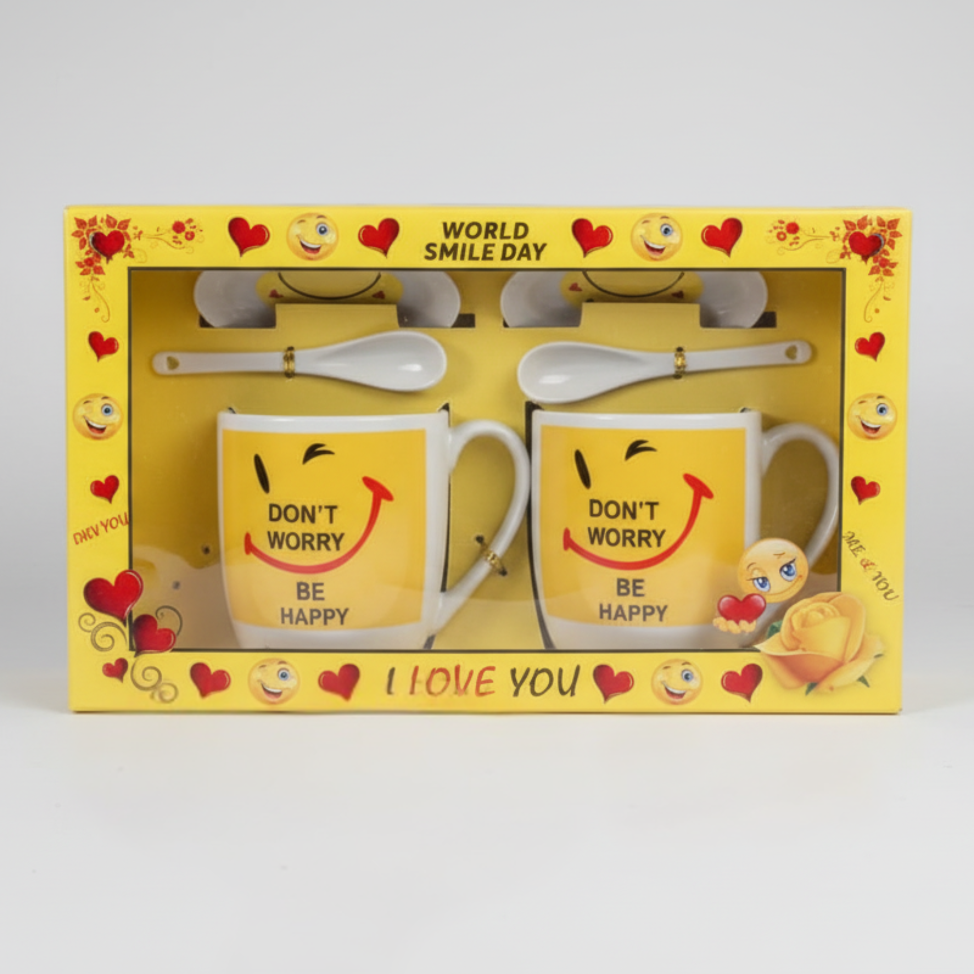 Sipware Twin Yellow Emoji Mug Set Gift Pack