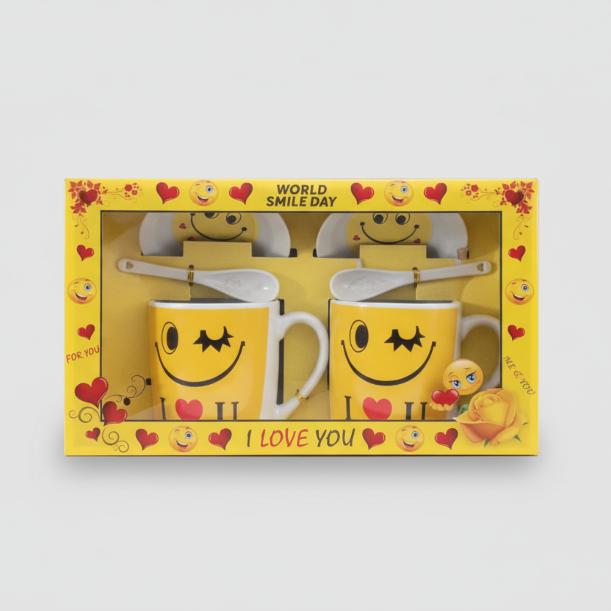 Sipware Twin Yellow Emoji Mug Set Gift Pack