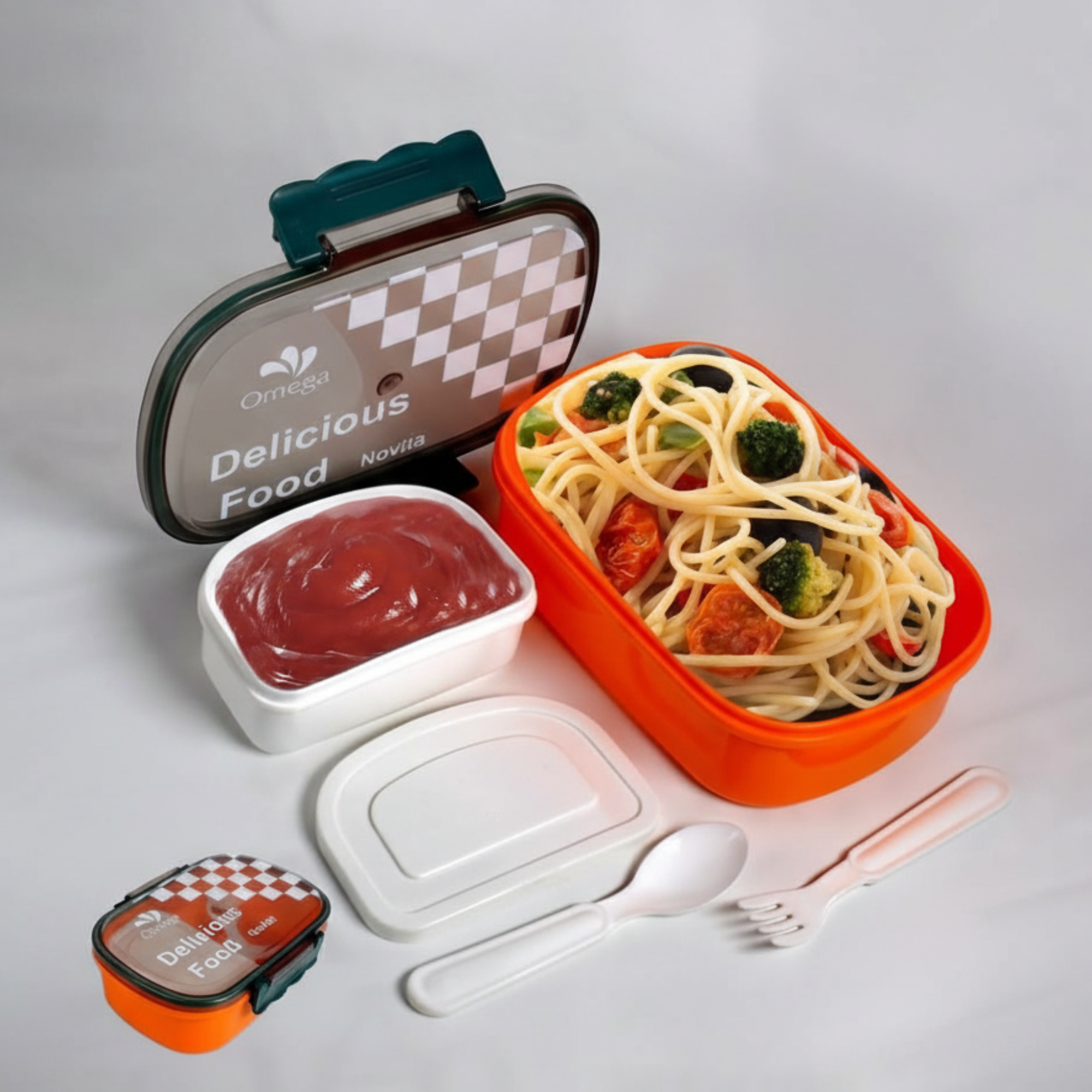 Lunch Box with Sauce Spot and Spoons