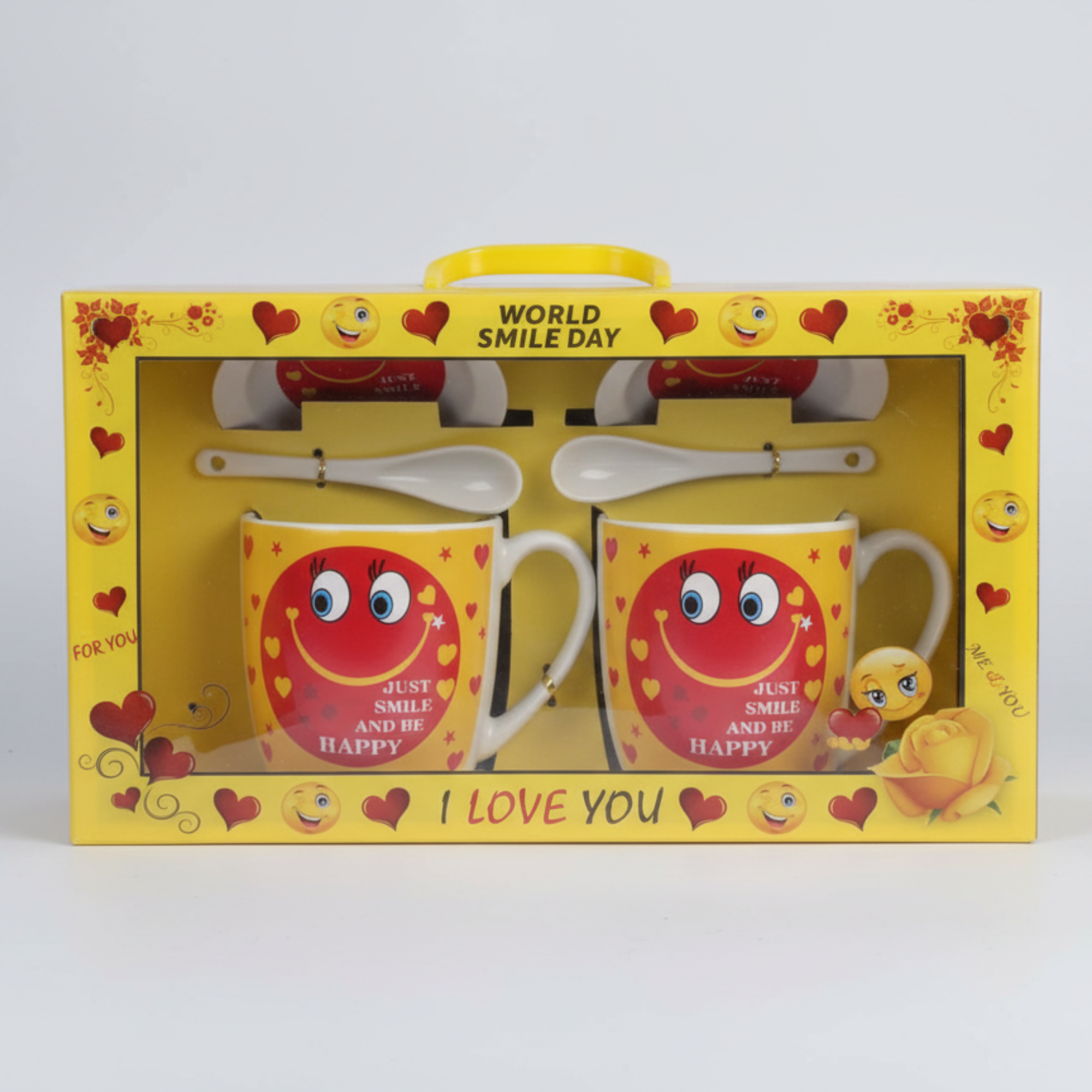 Sipware Twin Yellow Emoji Mug Set Gift Pack