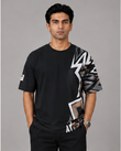Black Geometric Print Oversized T-Shirt